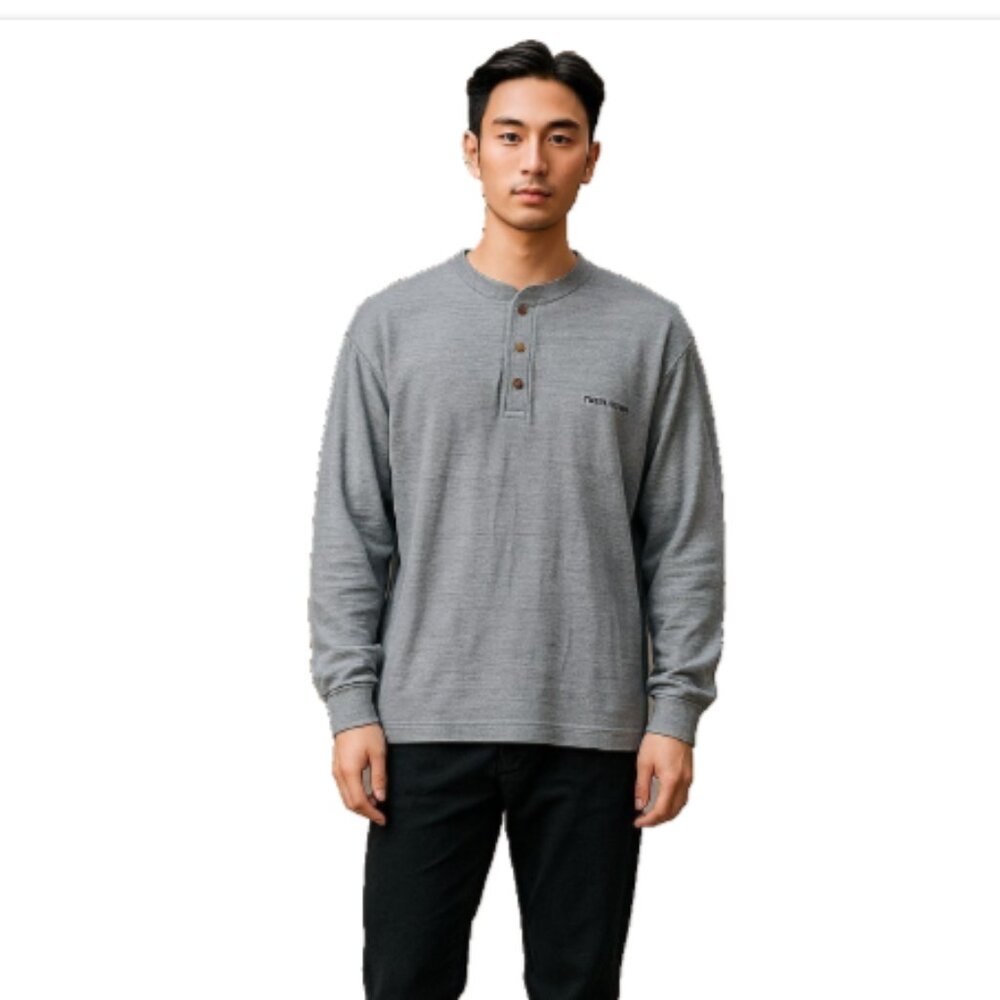Men’s Henley Long Sleeve Pullover XL Gray 3-Button Hi-Low Hem Long Length Shirt - Picture 14 of 14